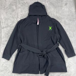 Savage X Fenty Rihanna Showgirl Short Robe Womens XS/S Black Logo Hooded Pockets